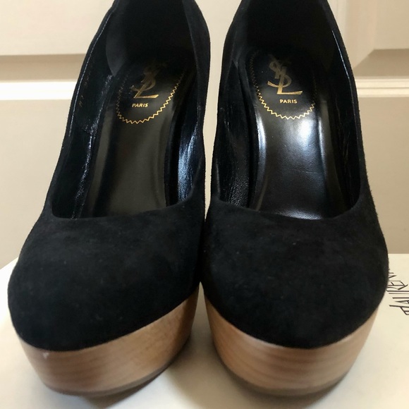 YSL Black Suede Wood Wedge - Picture 3 of 9
